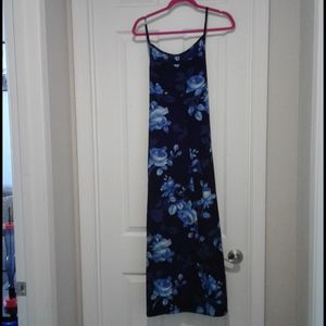 Long blue blackmflower dress
